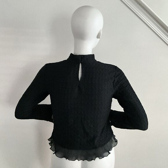 Anthropologie Blue Tassel Top Black Ruffle Turtleneck Pull Over M - Picture 5 of 10